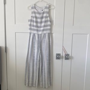 Grey abs white striped jumpsuit.